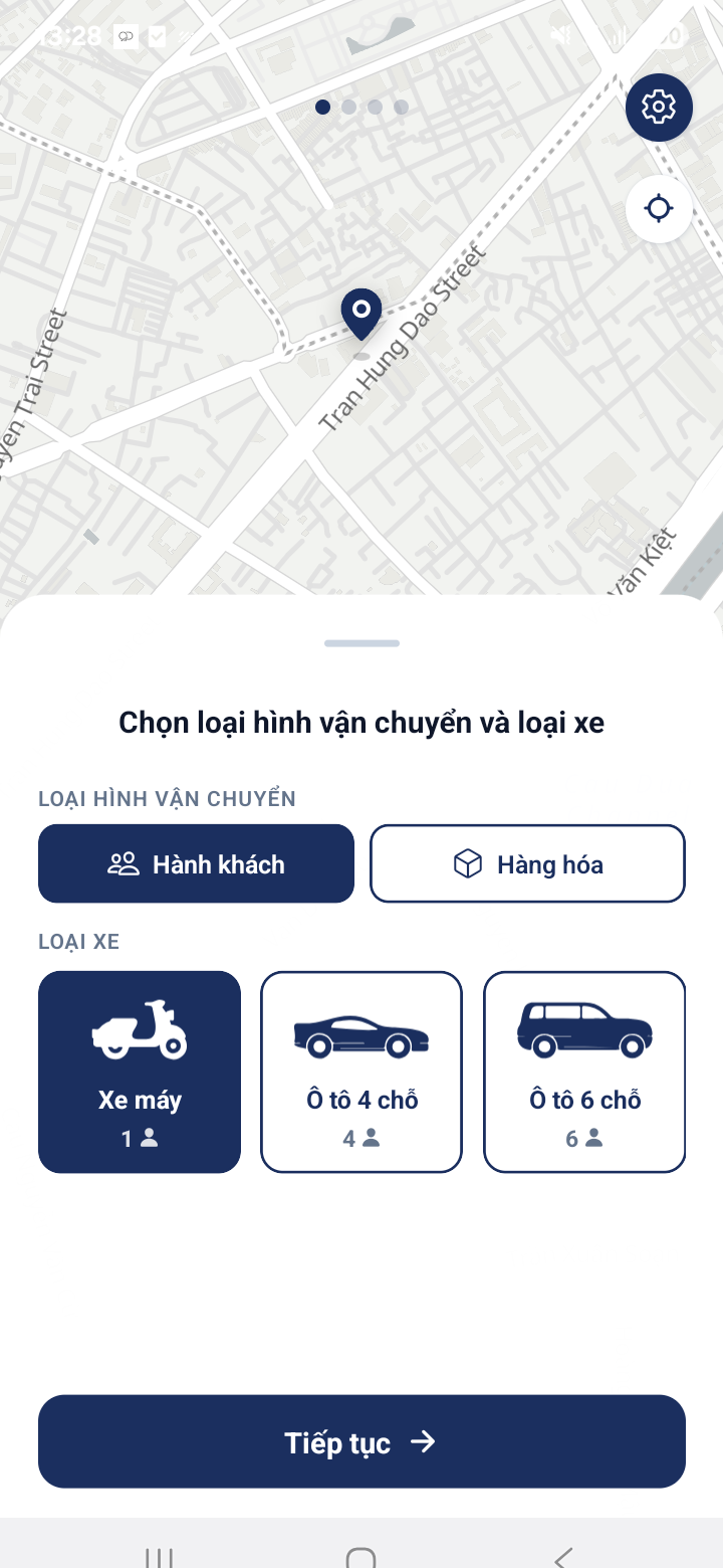 Chọn loại xe và đặt chuyến